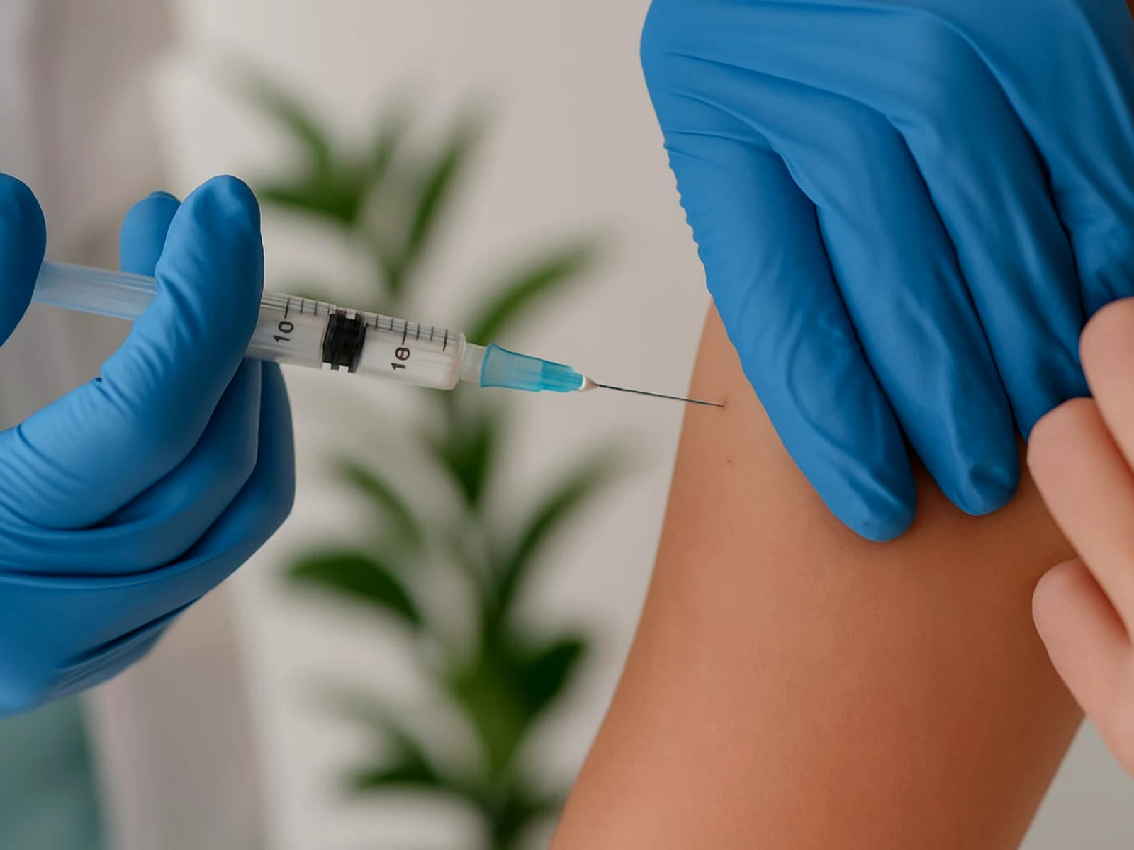 Profesional de enfermería aplicando inyectable a domicilio.